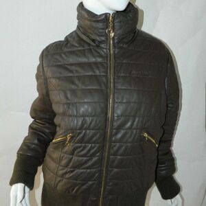 BABY PHAT Jacket Leather Brown Puffer Y2K 90's Vintage Embroidery Cat Logo XXL‎